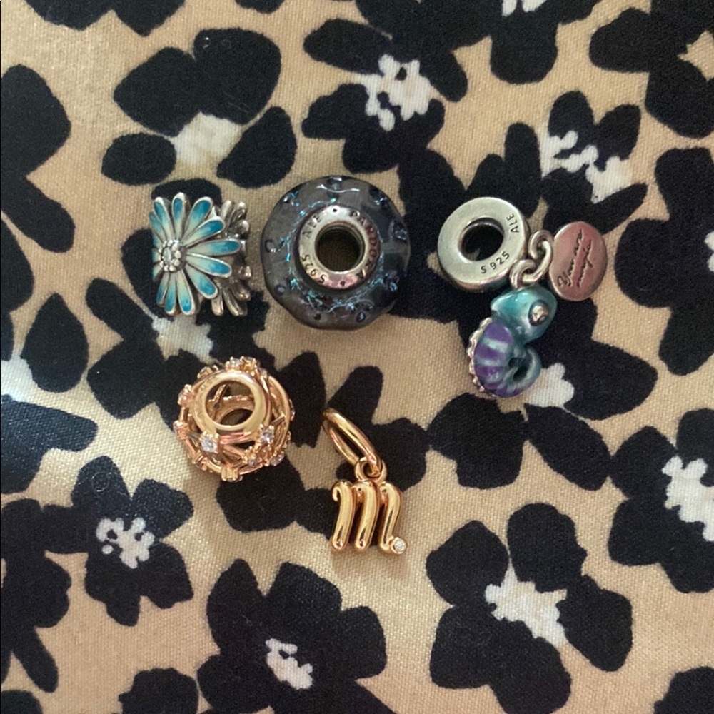 Pandora Assorted Charm Set with Gold and Blue Accents new condition